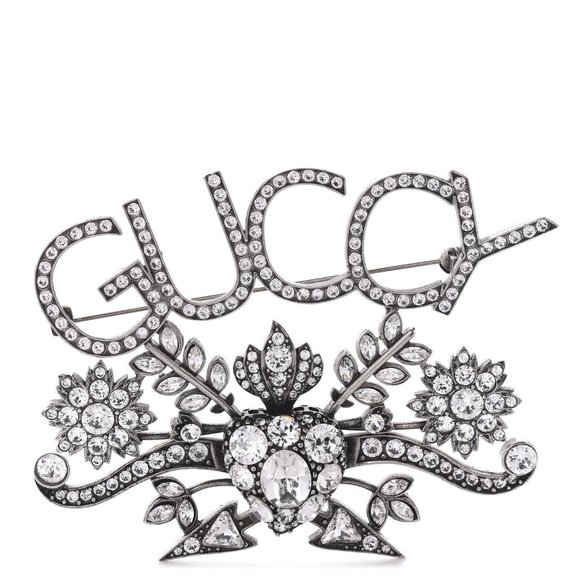 Gucci GUCCY Crystal Brooch in Silver